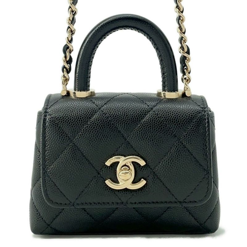 シャネル チェーンショルダーバッグ ココハンドル マトラッセ マイクロ キャビアスキン AP4245 CHANEL 2way 黒