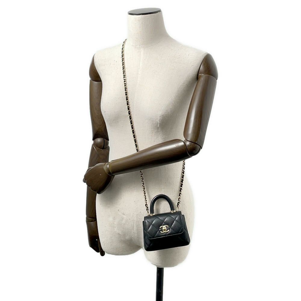シャネル チェーンショルダーバッグ ココハンドル マトラッセ マイクロ キャビアスキン AP4245 CHANEL 2way 黒