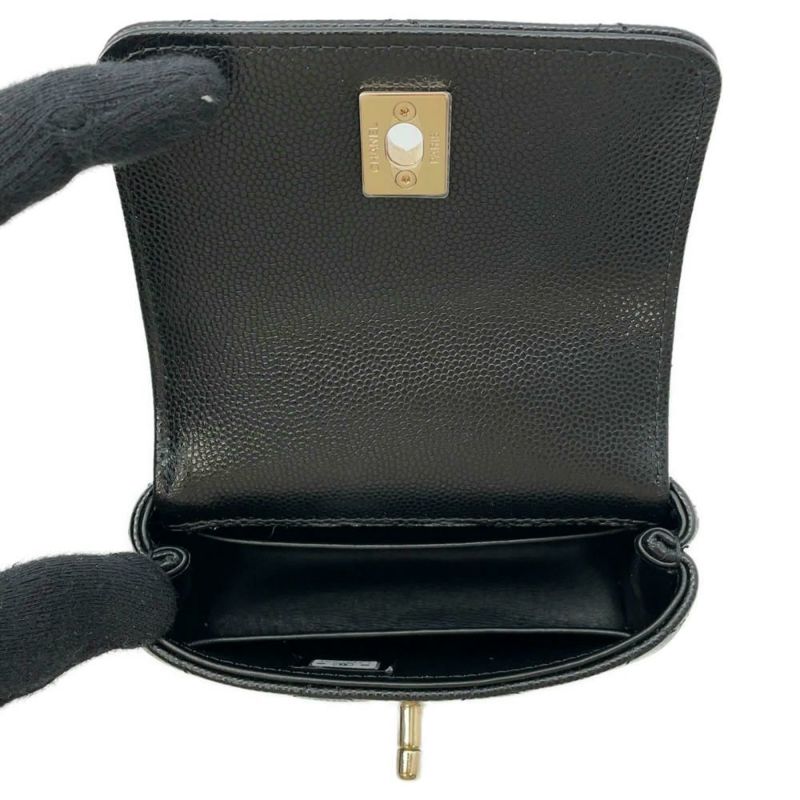 シャネル チェーンショルダーバッグ ココハンドル マトラッセ マイクロ キャビアスキン AP4245 CHANEL 2way 黒