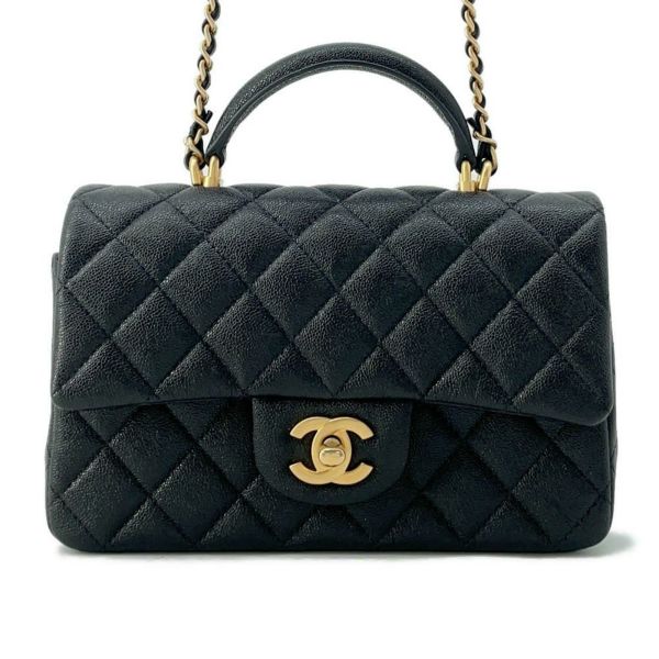 シャネル チェーンショルダーバッグ マトラッセ ココマーク トップハンドル ミニ キャビアスキン AS2431 黒