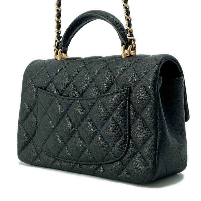 シャネル チェーンショルダーバッグ マトラッセ ココマーク トップハンドル ミニ キャビアスキン AS2431 黒