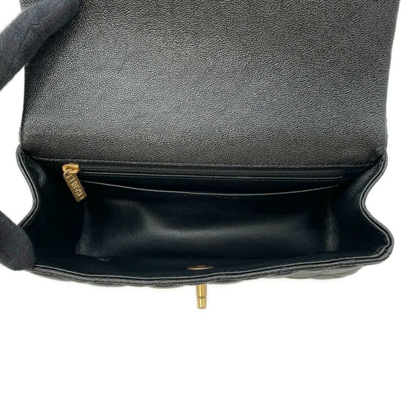 シャネル チェーンショルダーバッグ マトラッセ ココマーク トップハンドル ミニ キャビアスキン AS2431 黒