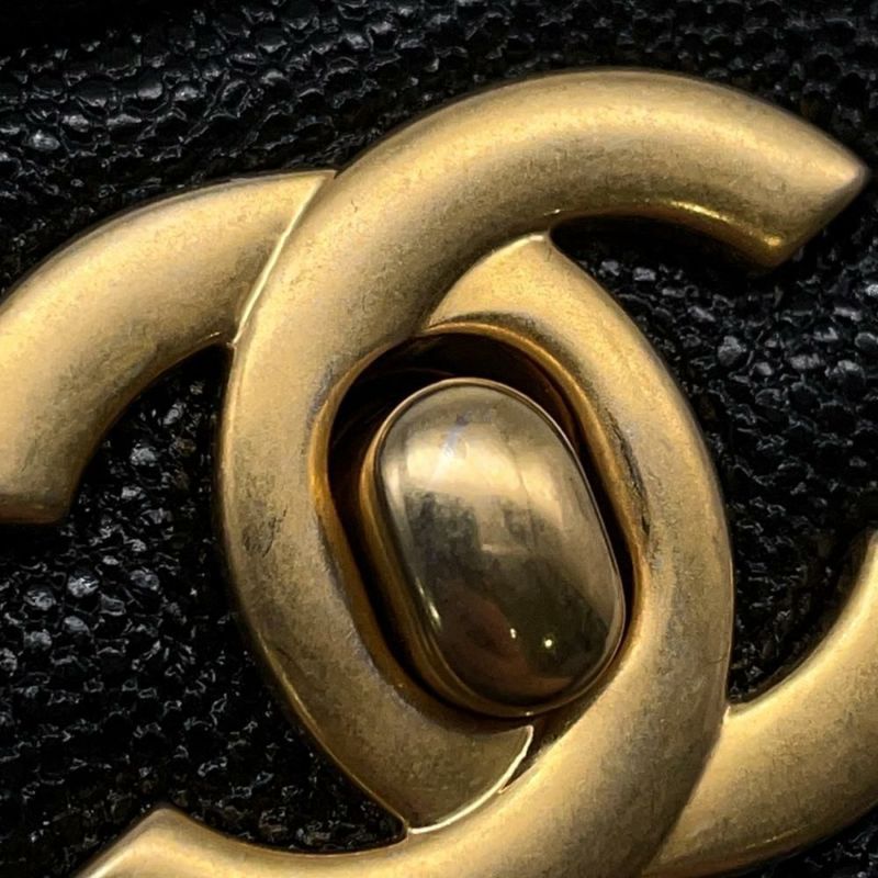 シャネル チェーンショルダーバッグ マトラッセ ココマーク トップハンドル ミニ キャビアスキン AS2431 黒