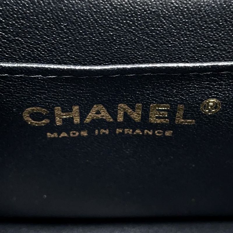 シャネル チェーンショルダーバッグ マトラッセ ココマーク トップハンドル ミニ キャビアスキン AS2431 黒