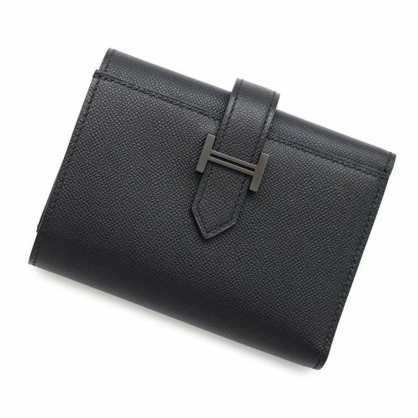エルメス 三つ折り財布 ベアンコンビネ モノクローム ブラック/ブラック金具 ヴァーマダム W刻印 黒