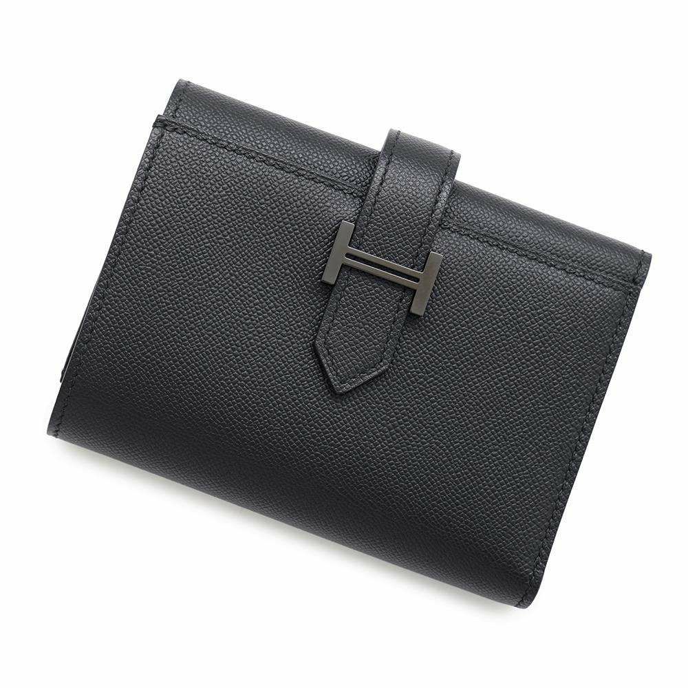 エルメス 三つ折り財布 ベアンコンビネ モノクローム ブラック/ブラック金具 ヴァーマダム W刻印 黒