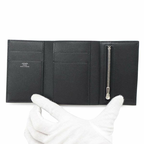 エルメス 三つ折り財布 ベアンコンビネ モノクローム ブラック/ブラック金具 ヴァーマダム W刻印 黒