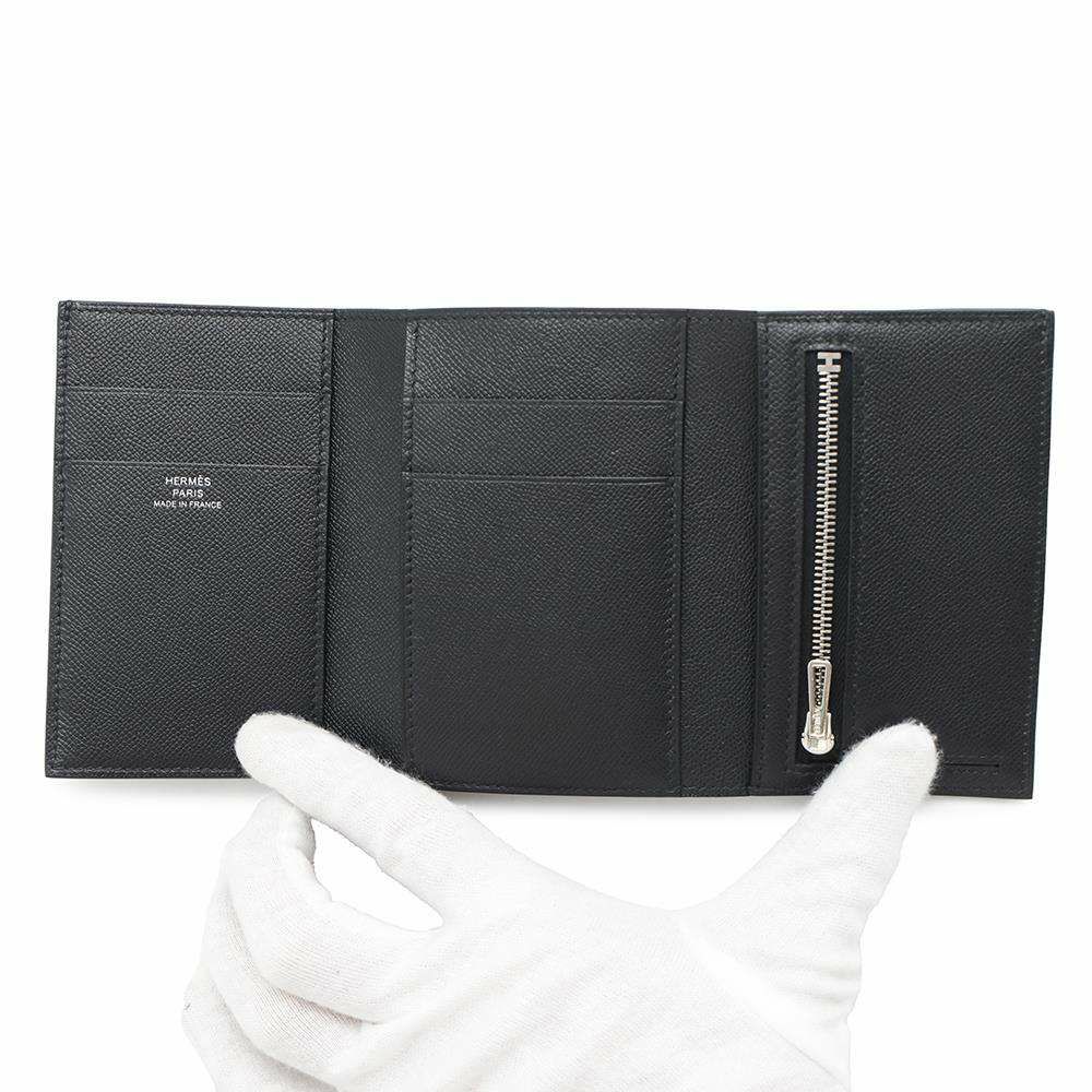 エルメス 三つ折り財布 ベアンコンビネ モノクローム ブラック/ブラック金具 ヴァーマダム W刻印 黒