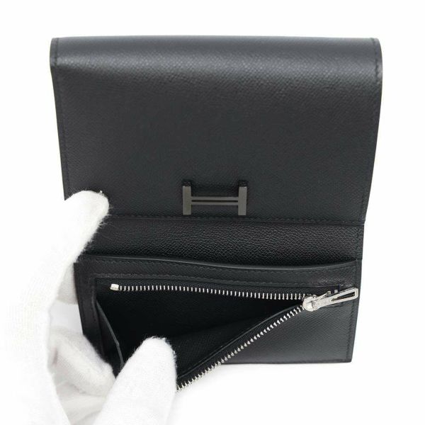 エルメス 三つ折り財布 ベアンコンビネ モノクローム ブラック/ブラック金具 ヴァーマダム W刻印 黒