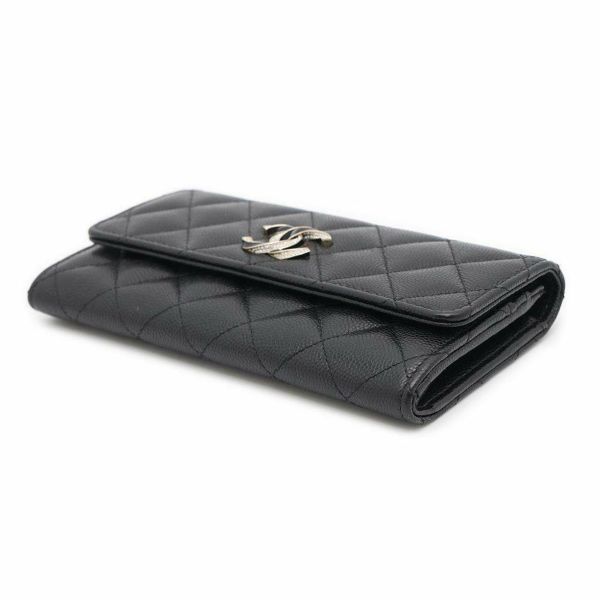 シャネル 長財布 マトラッセ フラップ ココマーク ラインストーン キャビアスキン AP3339 財布 黒