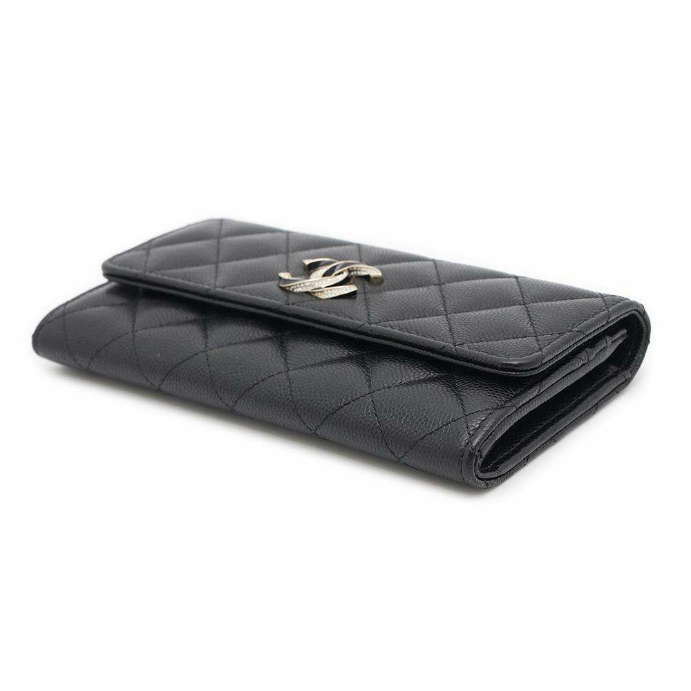 シャネル 長財布 マトラッセ フラップ ココマーク ラインストーン キャビアスキン AP3339 財布 黒