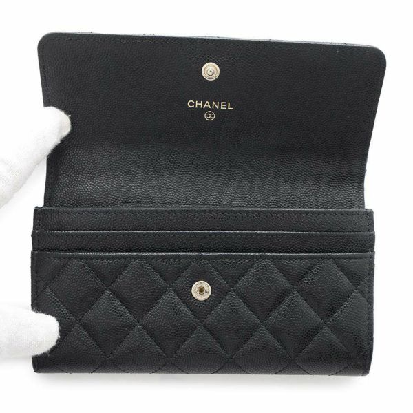 シャネル 長財布 マトラッセ フラップ ココマーク ラインストーン キャビアスキン AP3339 財布 黒