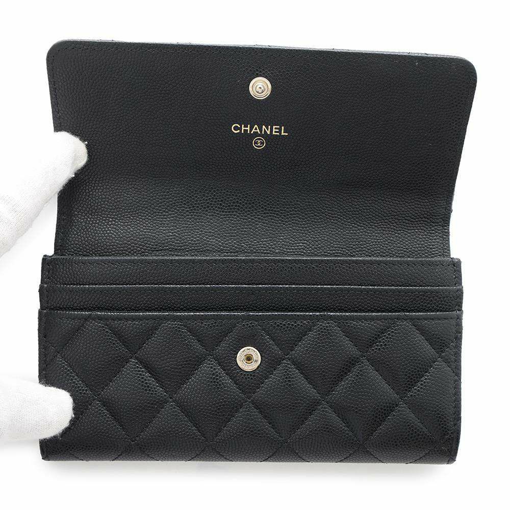 シャネル 長財布 マトラッセ フラップ ココマーク ラインストーン キャビアスキン AP3339 財布 黒