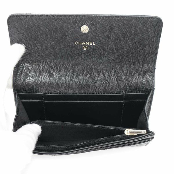 シャネル 長財布 マトラッセ フラップ ココマーク ラインストーン キャビアスキン AP3339 財布 黒