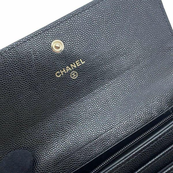 シャネル 長財布 マトラッセ フラップ ココマーク ラインストーン キャビアスキン AP3339 財布 黒