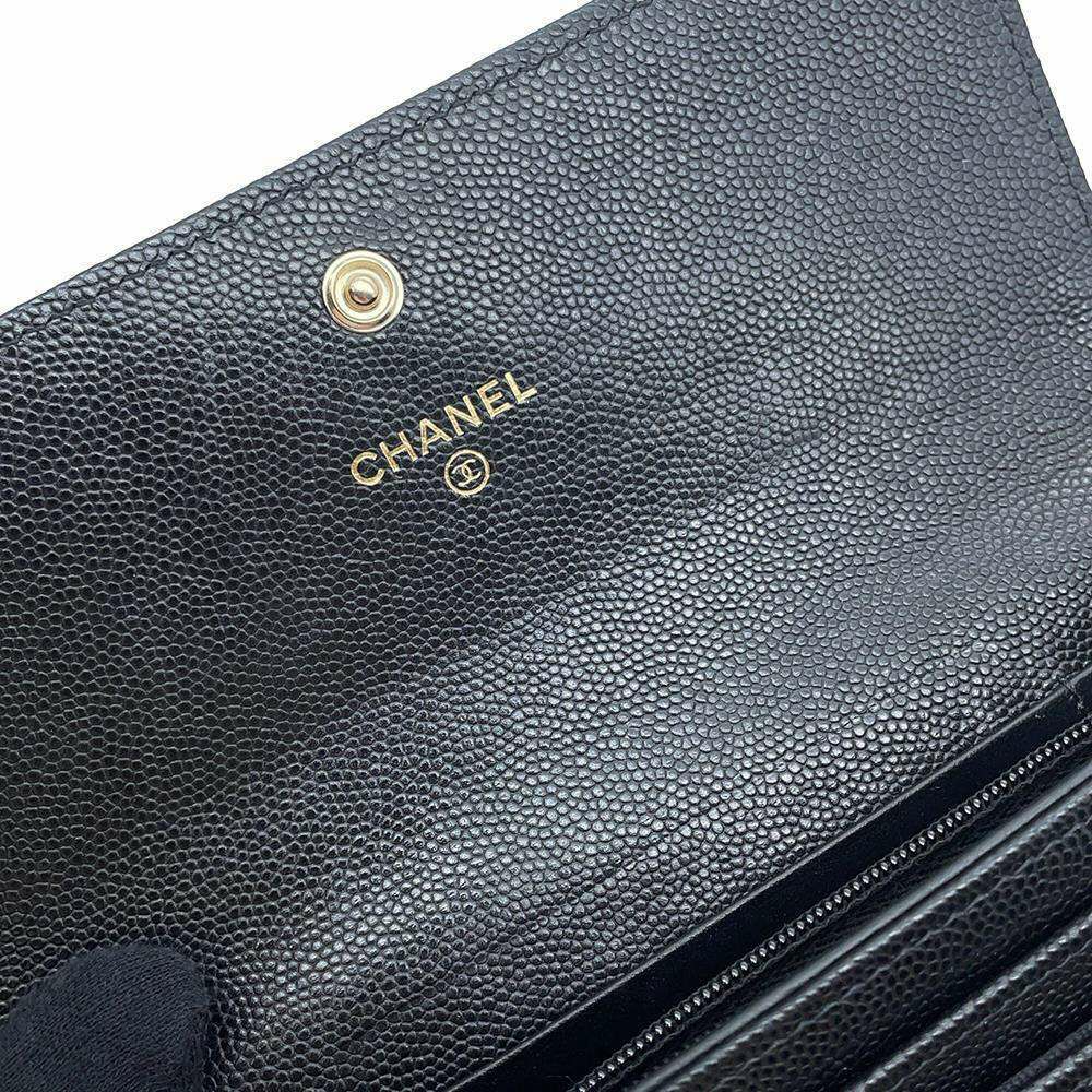 シャネル 長財布 マトラッセ フラップ ココマーク ラインストーン キャビアスキン AP3339 財布 黒