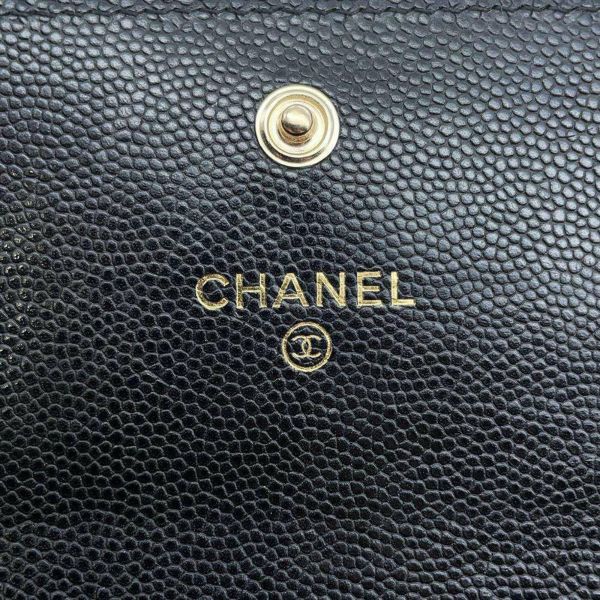 シャネル 長財布 マトラッセ フラップ ココマーク ラインストーン キャビアスキン AP3339 財布 黒