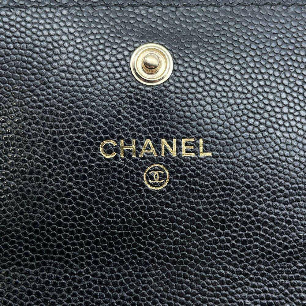 シャネル 長財布 マトラッセ フラップ ココマーク ラインストーン キャビアスキン AP3339 財布 黒
