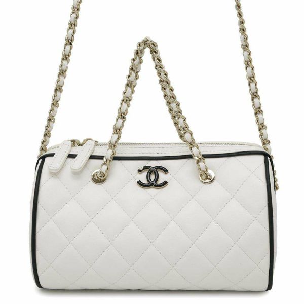 シャネル チェーンショルダーバッグ マトラッセ ココマーク ラムスキン AP4515 CHANEL 白 2way