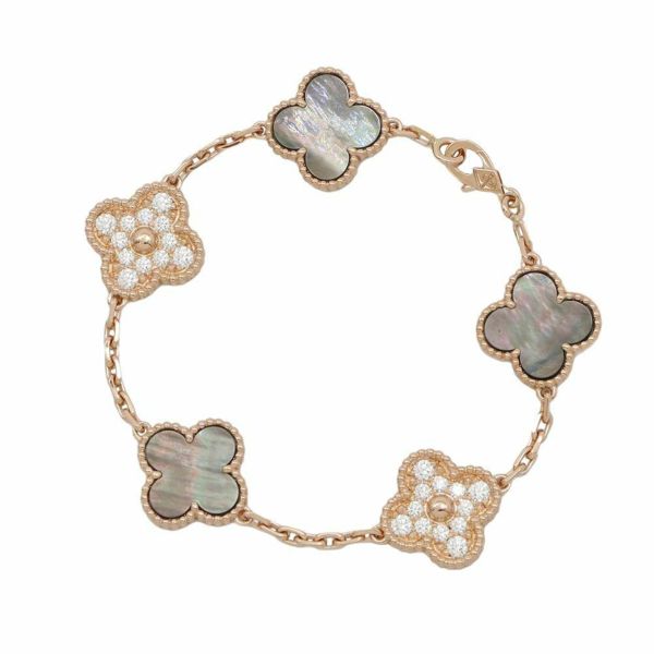 ヴァンクリーフ＆アーペル ブレスレット ヴィンテージ アルハンブラ 5モチーフ グレーマザーオブパール ダイヤ 24P K18PG VCARP2R100