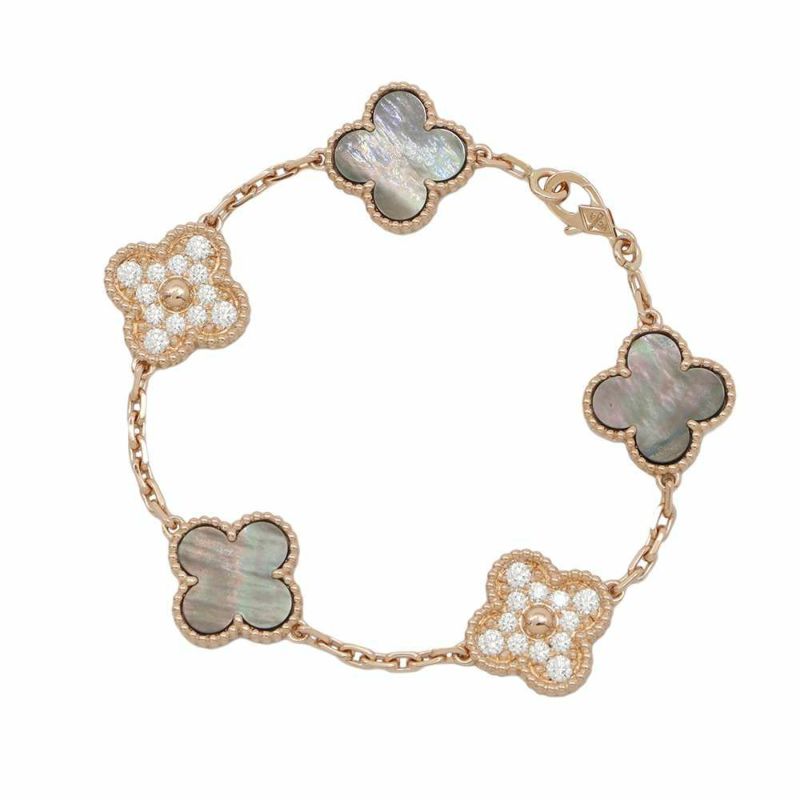 ヴァンクリーフ＆アーペル ブレスレット ヴィンテージ アルハンブラ 5モチーフ グレーマザーオブパール ダイヤ 24P K18PG VCARP2R100