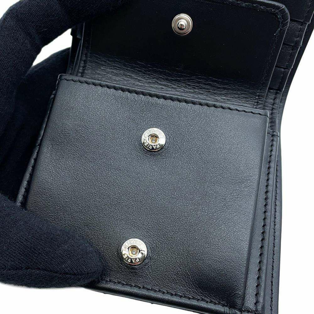 シャネル 二つ折り財布 ココマーク マトラッセ クラシック スモールウォレット レザー AP3817 黒