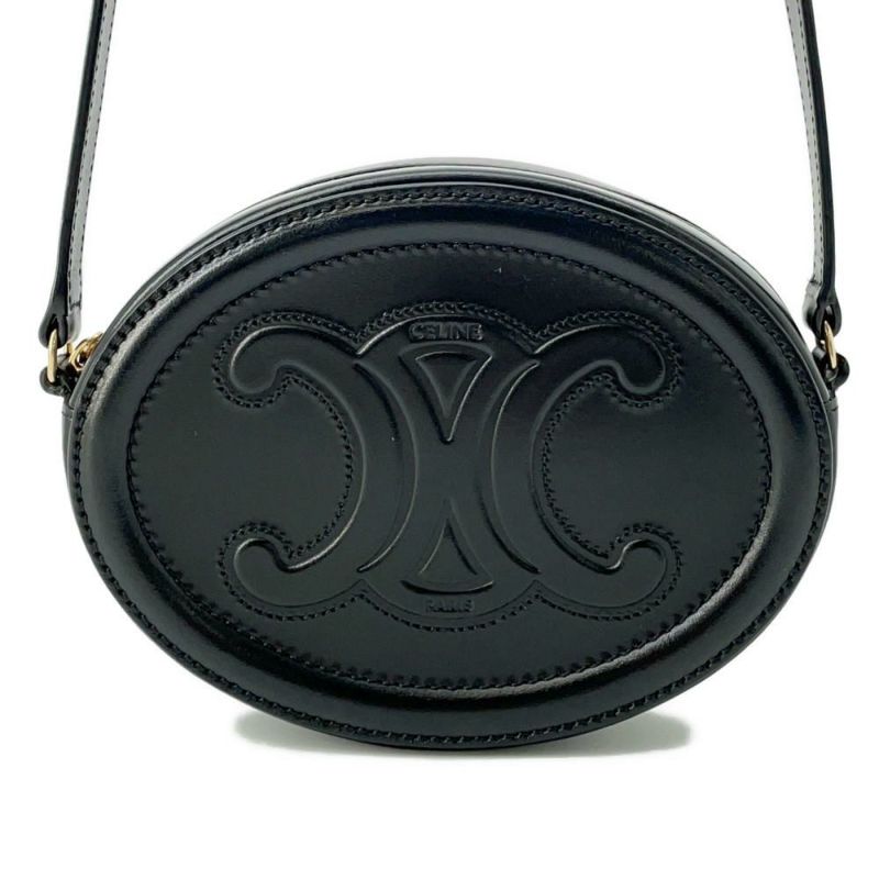 セリーヌ ショルダーバッグ キュイルトリオンフ オーバル レザー 10I70 3DPQ CELINE ポシェット  黒