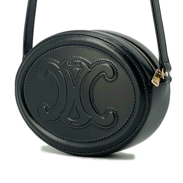 セリーヌ ショルダーバッグ キュイルトリオンフ オーバル レザー 10I70 3DPQ CELINE ポシェット  黒