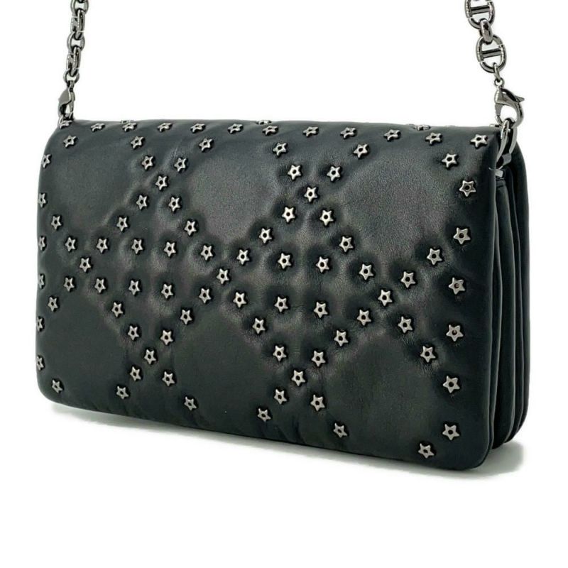 ディオール チェーンショルダーバッグ カロ カナージュ スタッズ レザー Christian Dior 財布 黒