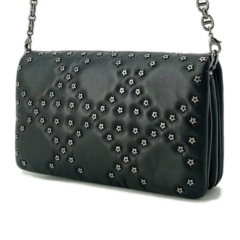 ディオール チェーンショルダーバッグ カロ カナージュ スタッズ レザー Christian Dior 財布 黒