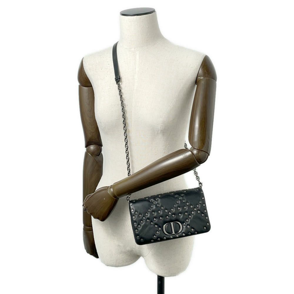 ディオール チェーンショルダーバッグ カロ カナージュ スタッズ レザー Christian Dior 財布 黒