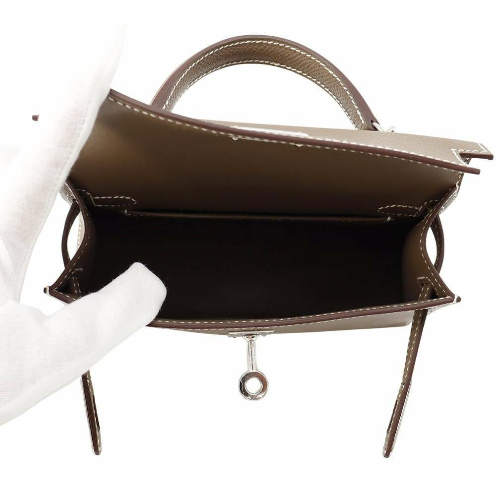 エルメス ハンドバッグ ミニケリー2 外縫い エトゥープ/シルバー金具 エプソン K刻印 HERMES 2wayショルダー