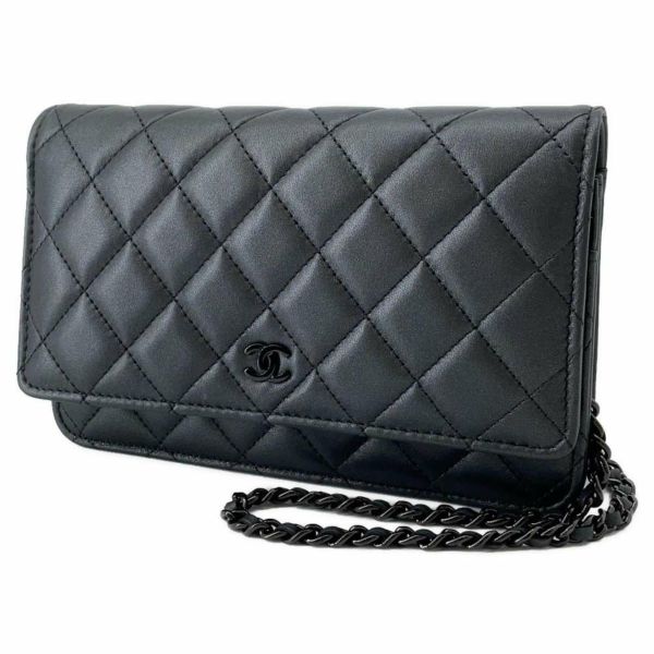 シャネル チェーンウォレット マトラッセ ココマーク ラムスキン AP0250 CHANEL 財布 黒