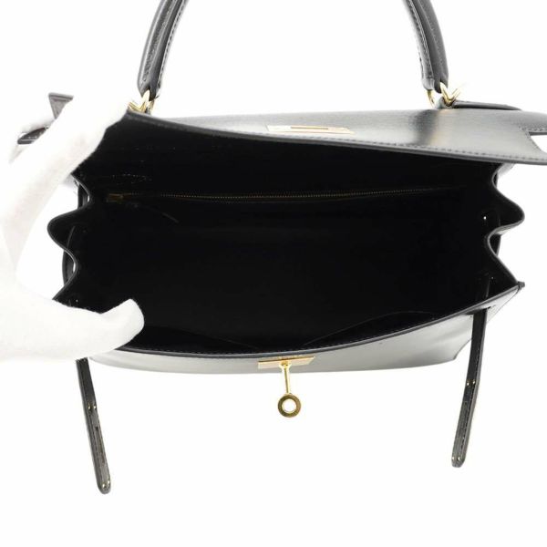 エルメス ハンドバッグ ケリー28 外縫い ブラック/ゴールド金具 ボックスカーフ □C刻印 HERMES Kelly 2wayバッグ 黒