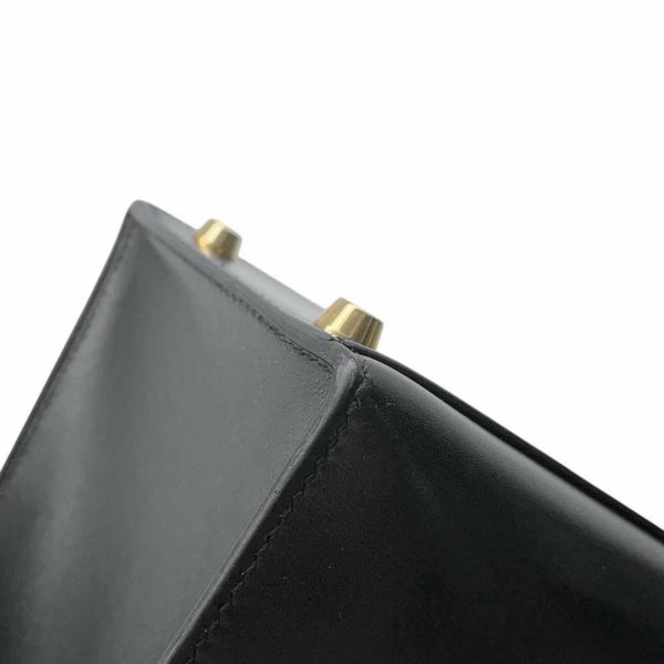 エルメス ハンドバッグ ケリー28 外縫い ブラック/ゴールド金具 ボックスカーフ □C刻印 HERMES Kelly 2wayバッグ 黒