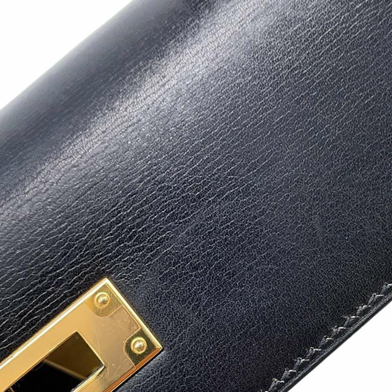 エルメス ハンドバッグ ケリー28 外縫い ブラック/ゴールド金具 ボックスカーフ □C刻印 HERMES Kelly 2wayバッグ 黒