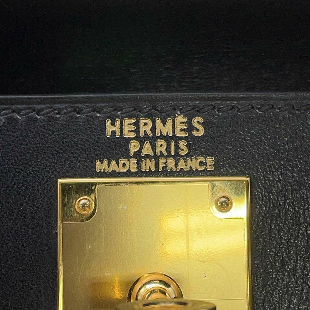 エルメス ハンドバッグ ケリー28 外縫い ブラック/ゴールド金具 ボックスカーフ □C刻印 HERMES Kelly 2wayバッグ 黒