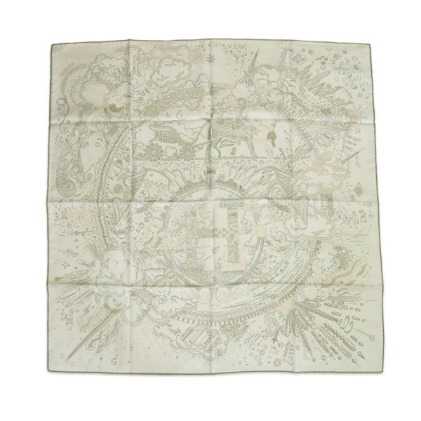 エルメス スカーフ カレ90 プリーズ・ホールド・ザ・ライン Please Hold The Line HERMES シルク 白 2025春夏