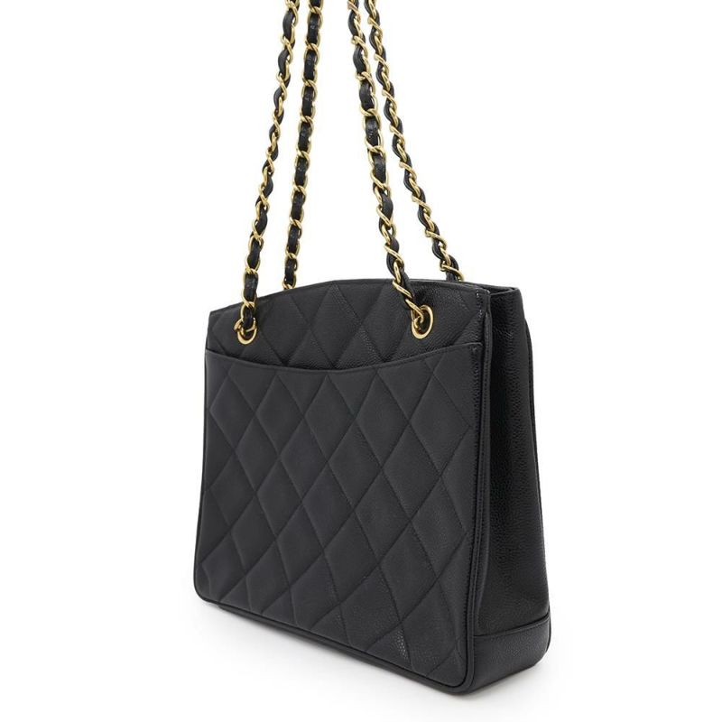 シャネル チェーントートバッグ マトラッセ ココマークターンロック キャビアスキン CHANEL 黒