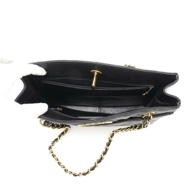 シャネル チェーントートバッグ マトラッセ ココマークターンロック キャビアスキン CHANEL 黒
