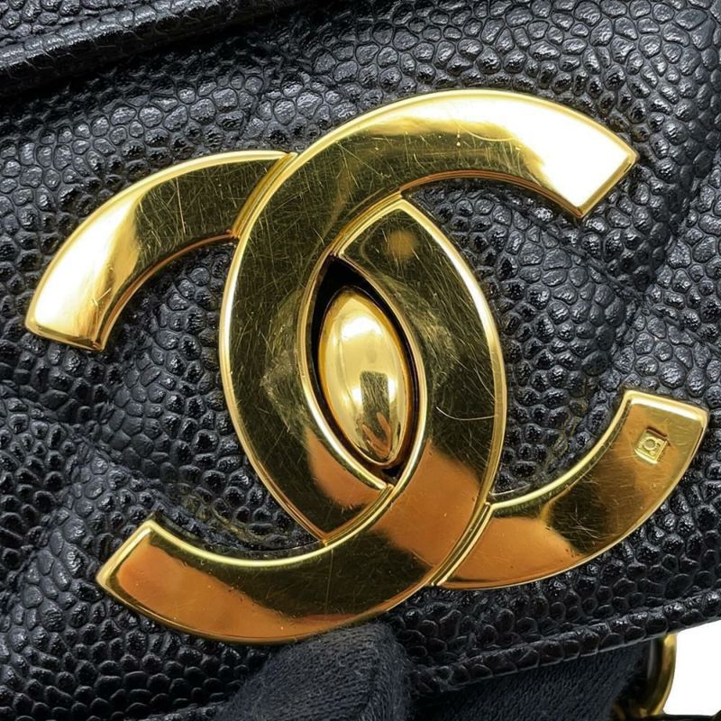 シャネル チェーントートバッグ マトラッセ ココマークターンロック キャビアスキン CHANEL 黒