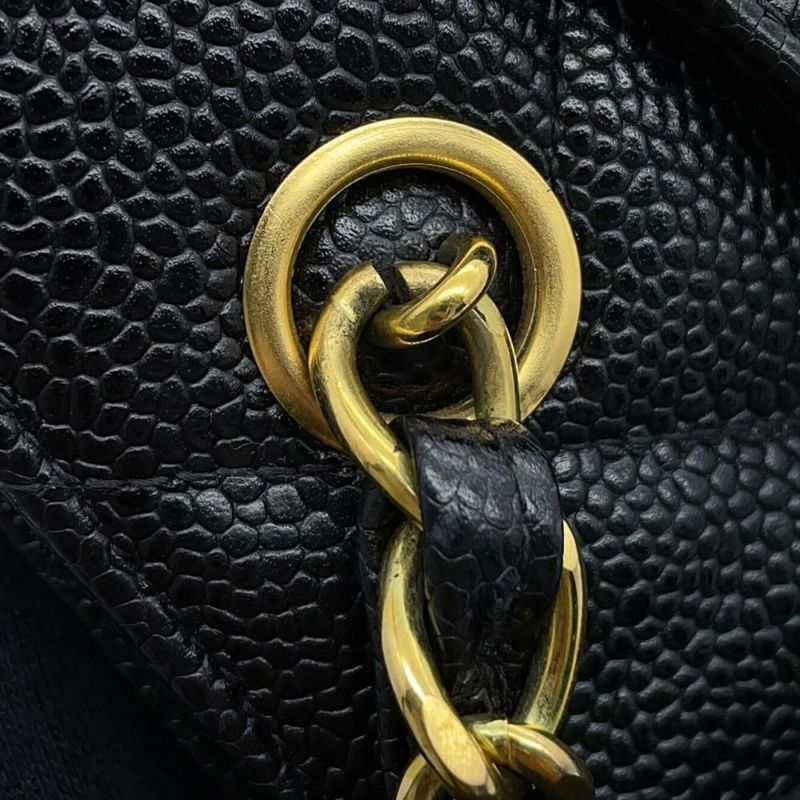 シャネル チェーントートバッグ マトラッセ ココマークターンロック キャビアスキン CHANEL 黒