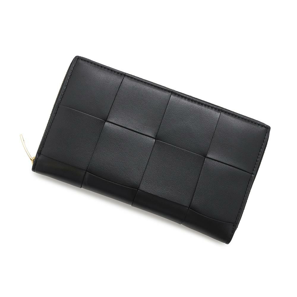 ボッテガヴェネタ 長財布 カセット マキシイントレチャート 649607 BOTTEGA VENETA ラウンドファスナー 財布 黒