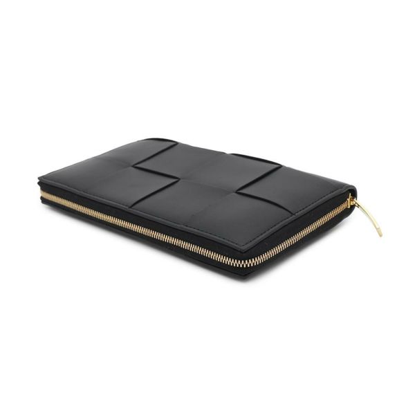 ボッテガヴェネタ 長財布 カセット マキシイントレチャート 649607 BOTTEGA VENETA ラウンドファスナー 財布 黒