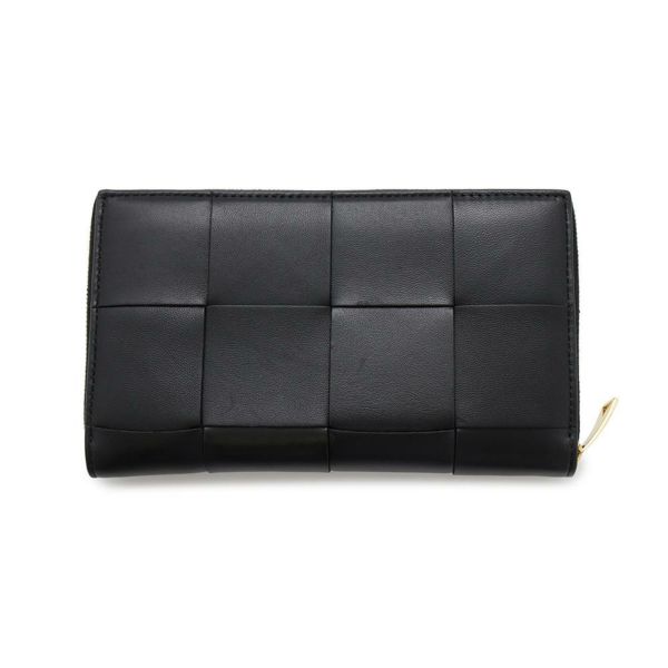 ボッテガヴェネタ 長財布 カセット マキシイントレチャート 649607 BOTTEGA VENETA ラウンドファスナー 財布 黒