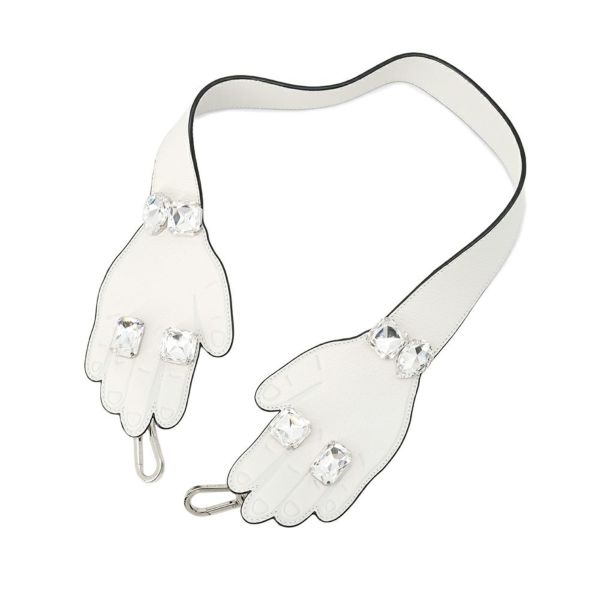 ロエベ ショルダーストラップ ハンドモチーフ レザー ビジュー LOEWE バッグストラップ 白