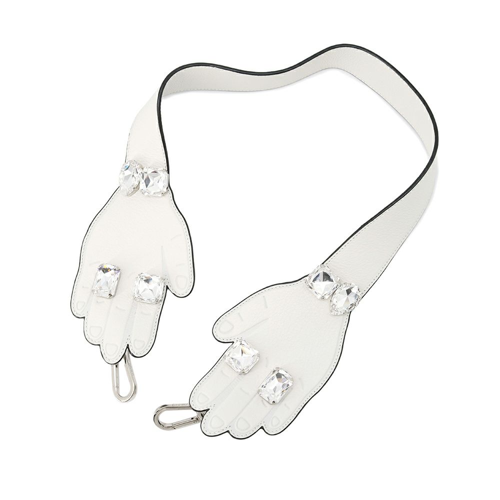 ロエベ ショルダーストラップ ハンドモチーフ レザー ビジュー LOEWE バッグストラップ 白