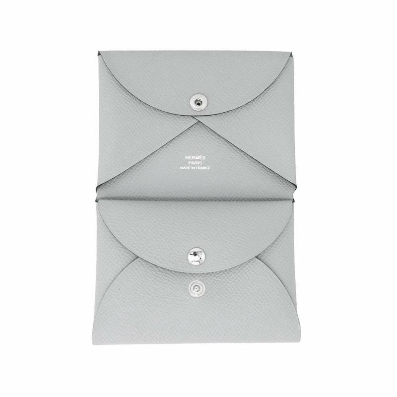 エルメス コインケース カルヴィ デュオ ブルーグラシエ/シルバー金具 エプソン K刻印 財布