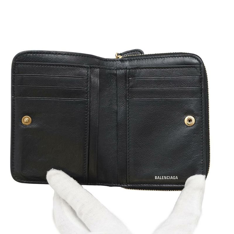 バレンシアガ 二つ折り財布 ロゴ コンパクトウォレット レザー 650871 BALENCIAGA 黒