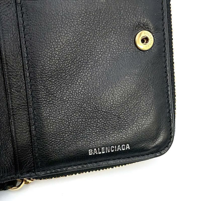 バレンシアガ 二つ折り財布 ロゴ コンパクトウォレット レザー 650871 BALENCIAGA 黒